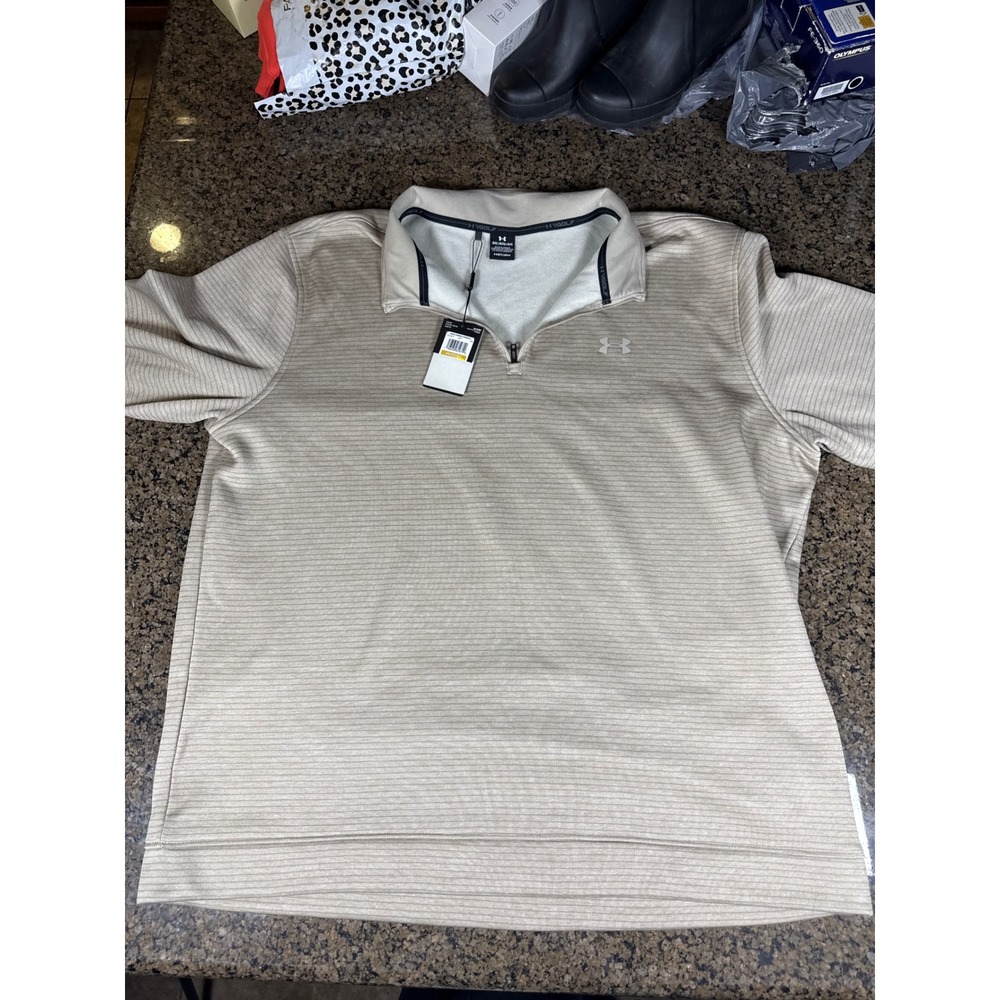 Under Armour Storm Golf Mens 4XL Tan Micro Stripe Quarter Zip Pullover 1373674